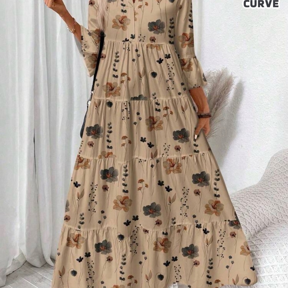 Beige Floral Maxi Dress